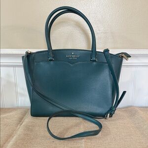 Kate Spade New York Frannie medium statchel in Scotch Pine. Refined leather $389
